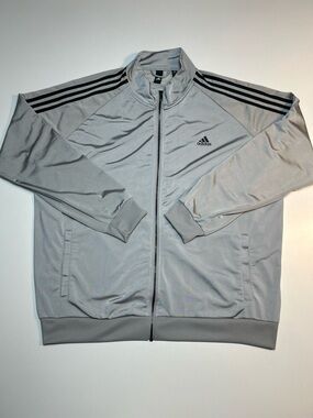 Adidas Essentials 3-Stripes Tricot Full Zip Track Jacket Silver Grey Black